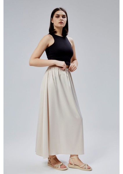Taş Regular Büzgülü Beli Lastikli Saten Etek