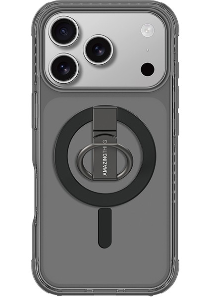 iPhone 17 Pro Max Kılıf M-Safe Uyumlu Yüzük Standlı Amazingthing Titan Pro Serisi Kapak Siyah