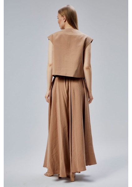 Kahverengi Salaş Kesim Modal Dokuma Etek