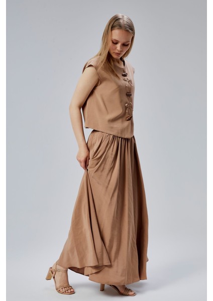 Kahverengi Salaş Kesim Modal Dokuma Etek