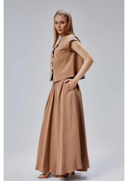 Kahverengi Salaş Kesim Modal Dokuma Etek