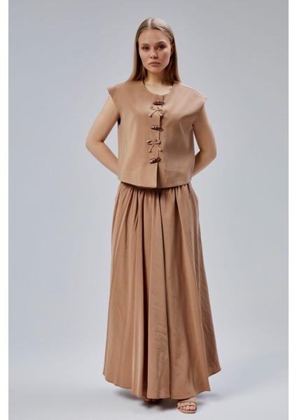 Kahverengi Salaş Kesim Modal Dokuma Etek