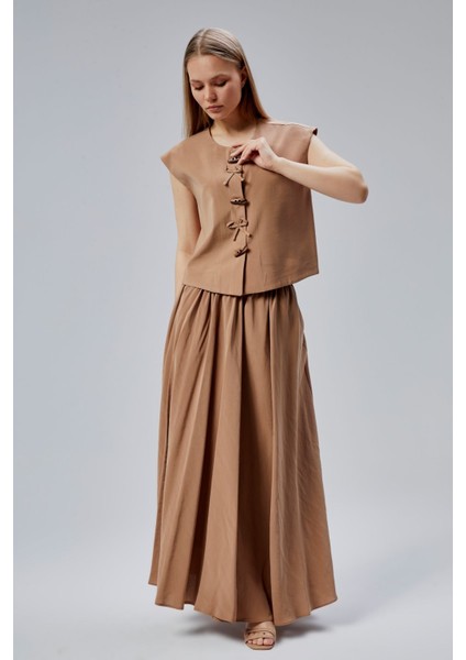 Kahverengi Salaş Kesim Modal Dokuma Etek