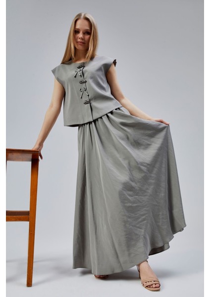 Açık Haki Salaş Kesim Modal Dokuma Etek