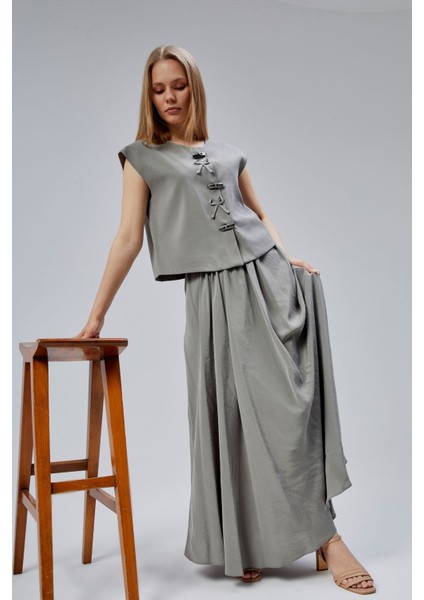 Açık Haki Salaş Kesim Modal Dokuma Etek
