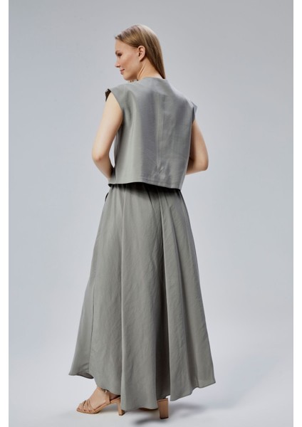 Açık Haki Salaş Kesim Modal Dokuma Etek