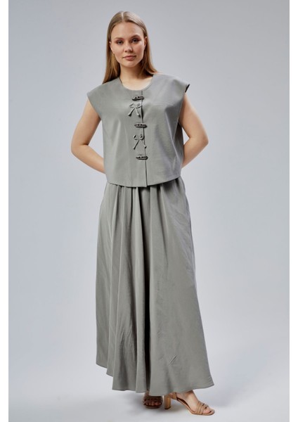 Açık Haki Salaş Kesim Modal Dokuma Etek