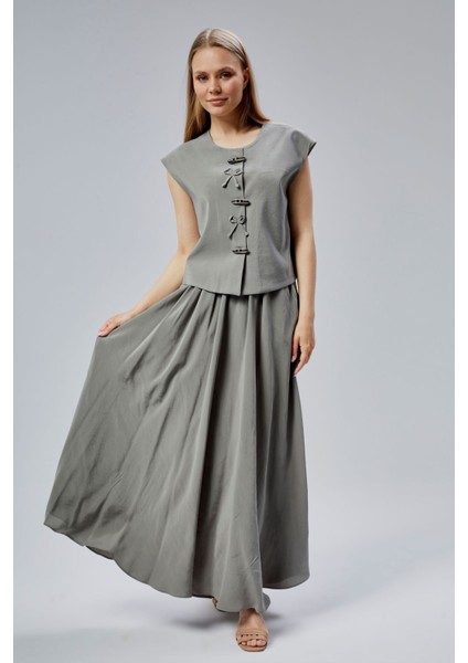 Açık Haki Salaş Kesim Modal Dokuma Etek