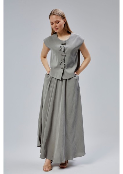 Açık Haki Salaş Kesim Modal Dokuma Etek