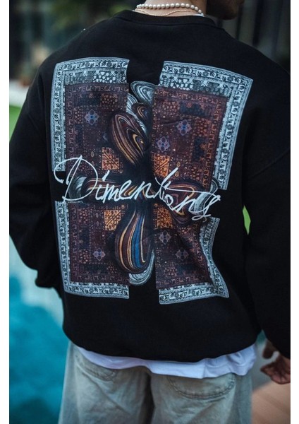 Uzun Kol Bisiklet Yaka Ön ve Arka Baskılı Sweatshirt - Siyah fırsatları