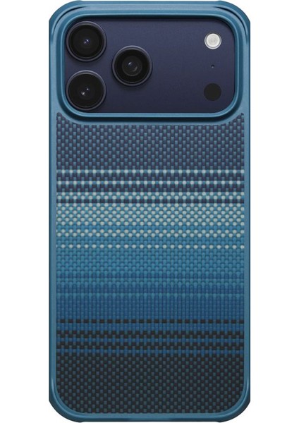 iPhone 17 Pro Kılıf M-Safeli Pitaka Tactile Woven Sunset-Moonrise Aramid Pro Guard Seri Kapak Mavi