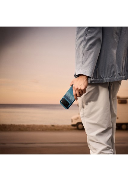 iPhone 17 Pro Kılıf M-Safeli Pitaka Tactile Woven Sunset-Moonrise Aramid Pro Guard Seri Kapak Mavi