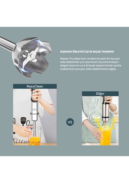 Güçlü 1000W El Blenderi, 4 Bıçaklı, Çelik Tasarım, Siyah Renk