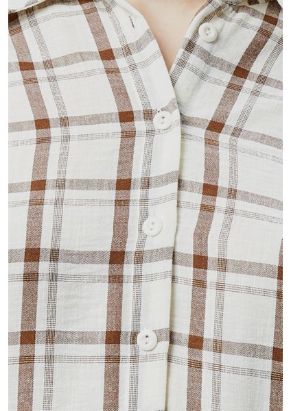 Kadın Kahverengi Ekoseli Regular Dokuma Gömlek