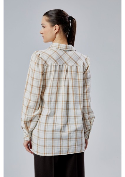 Kadın Vizon Ekoseli Regular Dokuma Gömlek