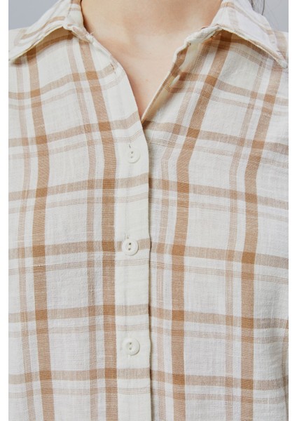 Kadın Vizon Ekoseli Regular Dokuma Gömlek