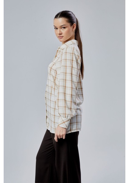 Kadın Vizon Ekoseli Regular Dokuma Gömlek