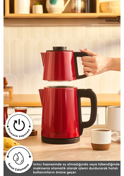 Çelik Çay Makinesi 2'li, Şık ve Pratik, Kırmızı Renkli indirimleri