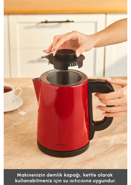 Çelik Çay Makinesi 2'li, Şık ve Pratik, Kırmızı Renkli