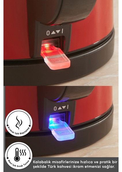 Çelik Çay Makinesi 2'li, Şık ve Pratik, Kırmızı Renkli