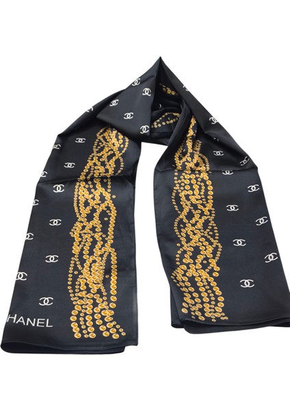 C Desen Incili Model Vual Ipek Şal Siyah