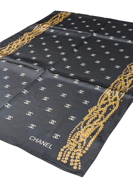 C Desen Incili Model Vual Ipek Şal Siyah