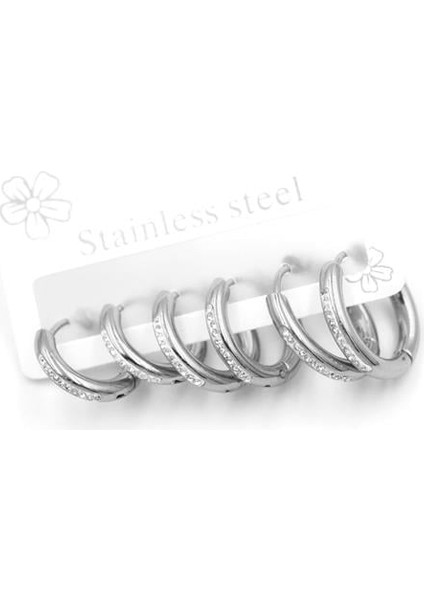 6'lı Çelik Halka Küpe - Gümüş