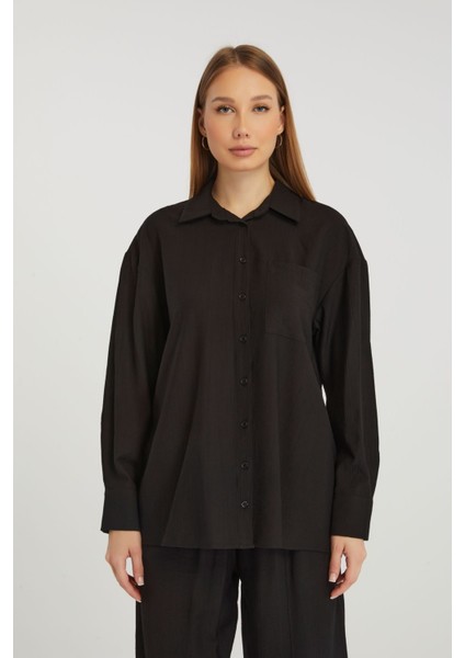 Kadın Siyah Casual Oversize/geniş Kalıp Gömlek