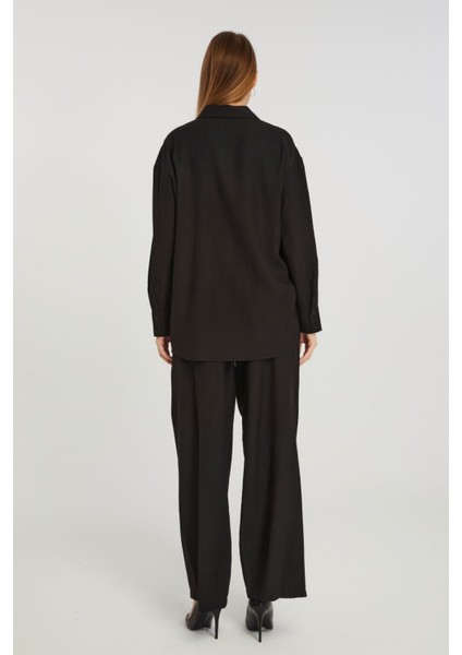 Kadın Siyah Casual Oversize/geniş Kalıp Gömlek