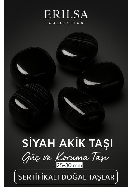 Sertifikalı Siyah Akik Taşı Doğal Taş Kütle Parça 25-30 mm – Güç ve Koruma Taşı