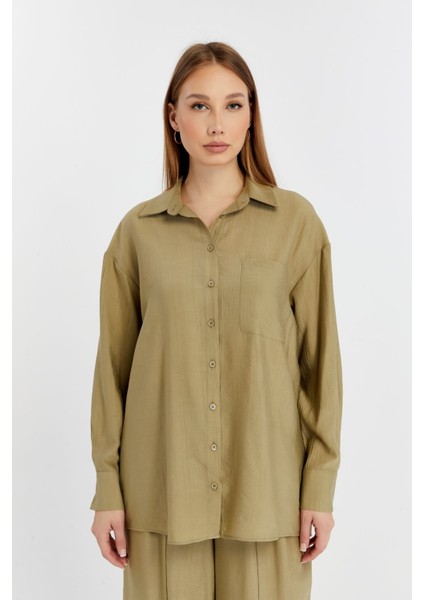 Kadın Haki Casual Oversize/geniş Kalıp Gömlek