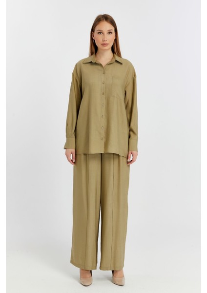 Kadın Haki Casual Oversize/geniş Kalıp Gömlek