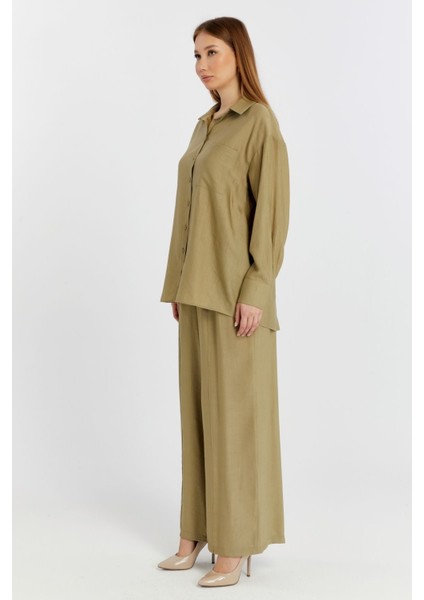 Kadın Haki Casual Oversize/geniş Kalıp Gömlek