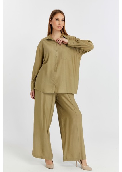 Kadın Haki Casual Oversize/geniş Kalıp Gömlek