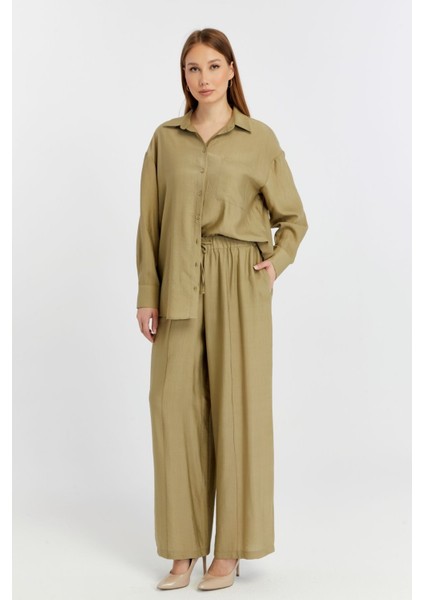 Kadın Haki Casual Oversize/geniş Kalıp Gömlek