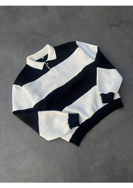 Unisex Üç Iplik Parçalı Yakalı Sweatshirt - Siyah modelleri