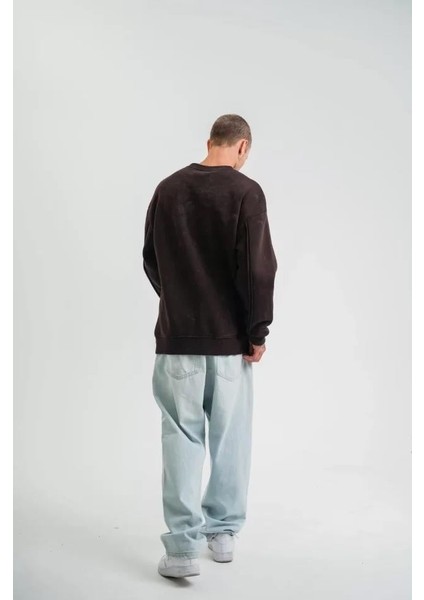 Polızeı Premium Kalite Bisiklet Yaka Yıkamalı Sweatshirt - Kahverengi fırsatları