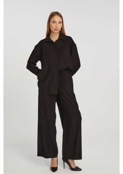 Kadın Siyah Casual Oversize/geniş Kalıp Gömlek