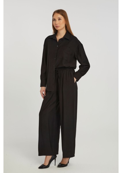 Kadın Siyah Casual Oversize/geniş Kalıp Gömlek