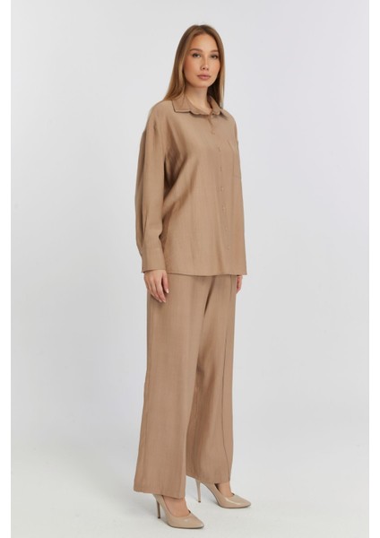 Kadın Camel Casual Oversize/geniş Kalıp Gömlek