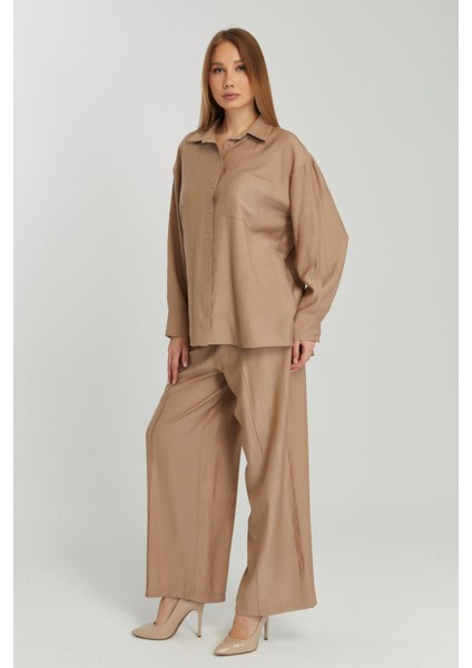 Kadın Camel Casual Oversize/geniş Kalıp Gömlek
