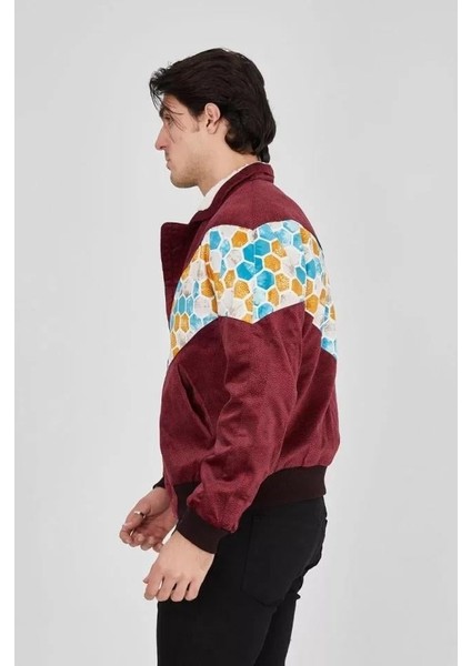 Erkek Içi Astarlı Içten Yaka Kısmı Peluşlu Beyaz Şeritli Vintage Ceket - Mürdüm modelleri