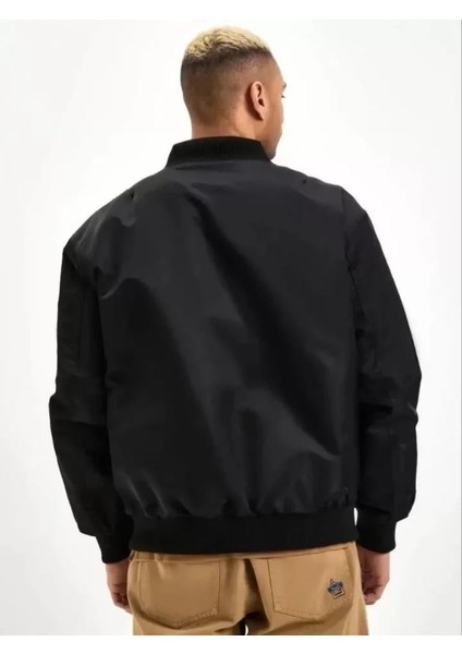 Unisex Uzun Kol Baskılı Bomber Ceket - Siyah fiyatları