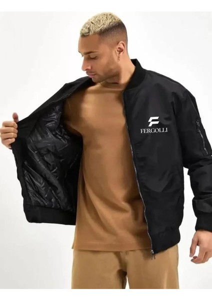 Unisex Uzun Kol Baskılı Bomber Ceket - Siyah modelleri