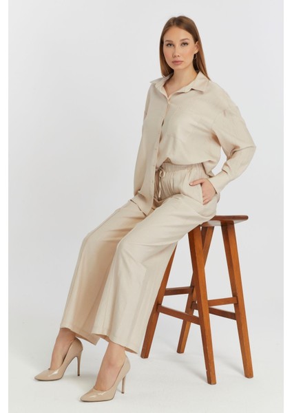 Kadın Bej Casual Oversize/geniş Kalıp Gömlek