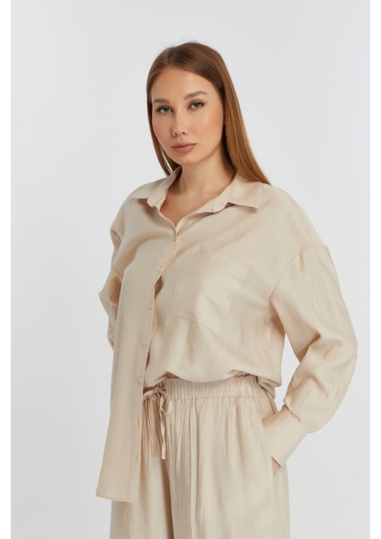 Kadın Bej Casual Oversize/geniş Kalıp Gömlek