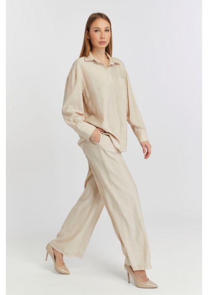 Kadın Bej Casual Oversize/geniş Kalıp Gömlek
