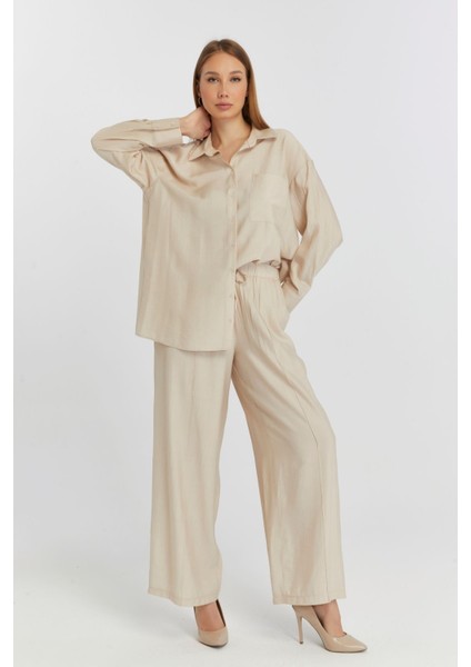 Kadın Bej Casual Oversize/geniş Kalıp Gömlek