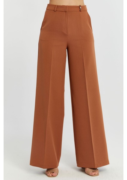 Taba Rengi Palazzo Geniş Paça Dokuma Kumaş Pantolon