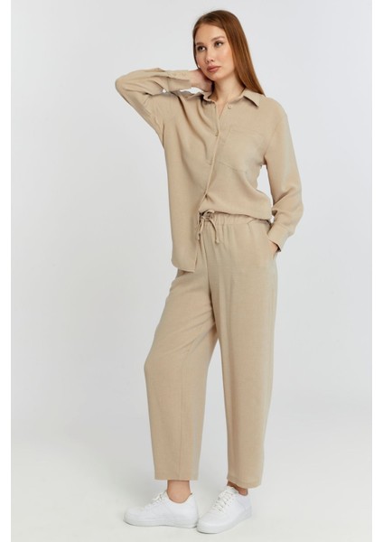 Kadın Bej Casual Salaş Kalıp Gömlek